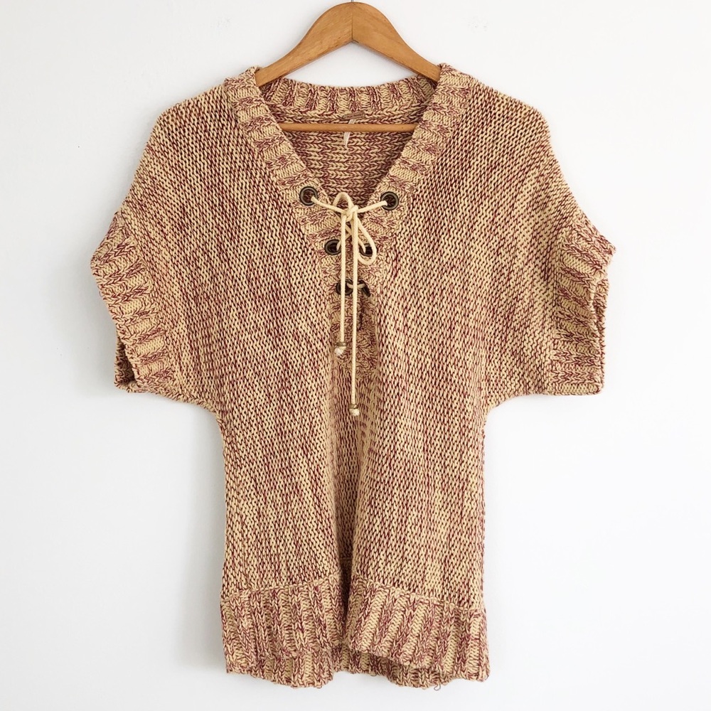 Free People Knit Lace Up Pullover Sweater